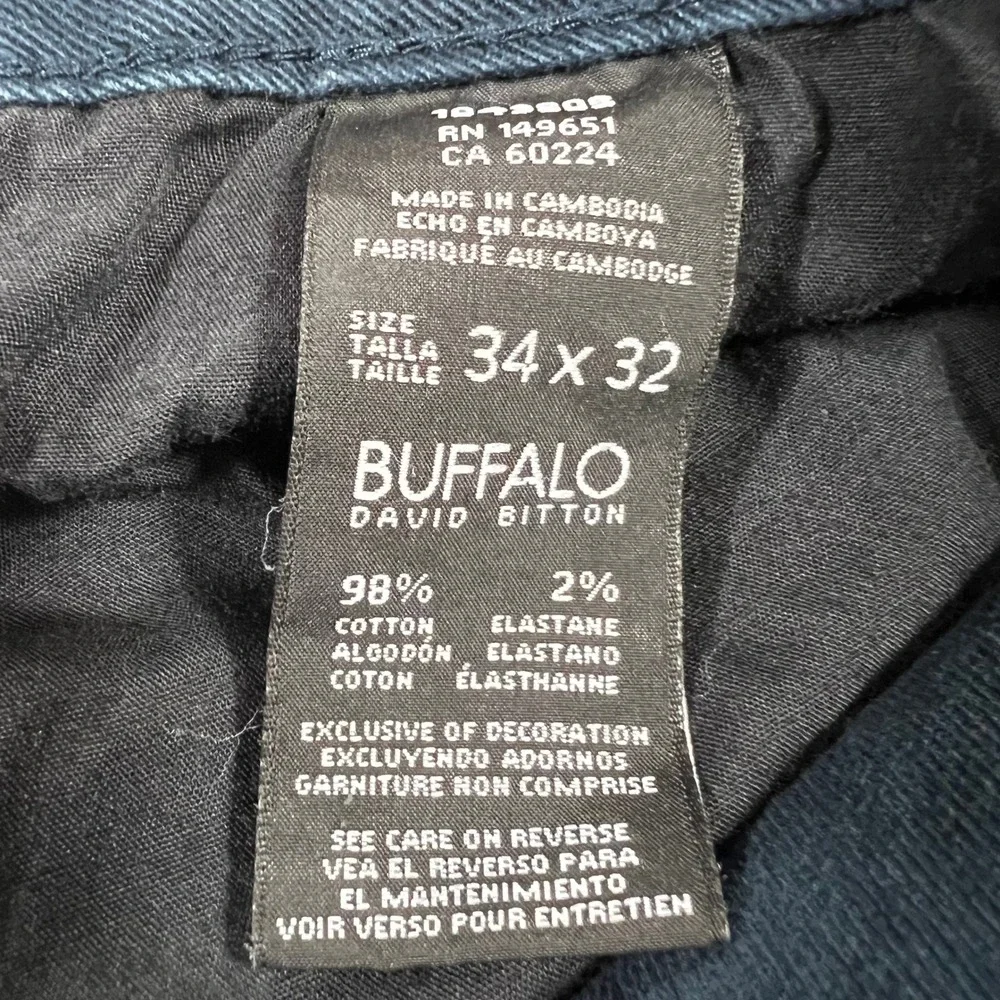 DAVID BITTON BUFFALO Sam-X Slim Straight Jeans Mens 34x32 Teal Blue Stretch Pant
